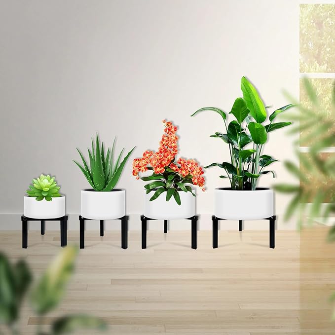 4 Pcs Three Legs Adjustable Metal Plant Stand for 5"-10" Plant Pot – Indoor & Outdoor (Black, 4 Pack) DDPow