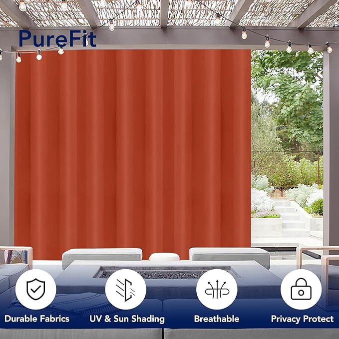 PureFit Outdoor Curtains for Patio Waterproof Weatherproof, UV Resistant Outside Curtains for Gazebo, Front Porch, Pergola, Sun Blocking Privacy Curtain, 120W x 95L inch, 1 Panel, Red Clay PureFit
