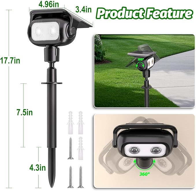 Nreonrick Solar Spot Lights 360° Adjustable Solar Lights Outdoor IP65 Waterproof with 2-in-1 Solar Powered Spotlights for Landscape Lighting for Garden, Yard, Pathway (Cool White, 2 Pack) Nreonrick