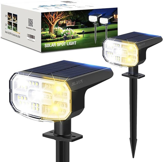 Solar Spotlights, Super Bright LED, 2 CCT Warm & Cool Light, Solarspot Lights for Outside Landscape Auto On/Off -2 Pack JEJOT