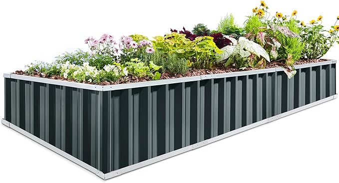 KING BIRD Raised Garden Bed 101" x 36" x 12" 4 Installation Methods for DIY Galvanized Steel Metal Planter Kit Box with 2 Pairs of Gloves (Dark Grey) KINGBIRD