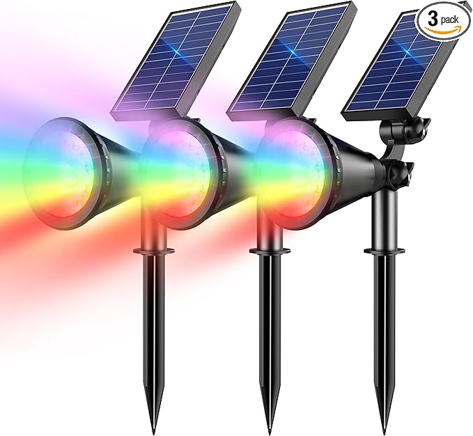 Solar Spot Lights Outdoor, Color Changing Spot Lights Outdoor 36 LEDs, Adjustable Solar Powered Multicoloured Spotlights Wall Lights for Garden Holiday Christmas Decorations-3 Pack (RGB) Rootora