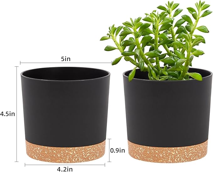 QCQHDU 5 inch Plant Pot, 2 Pack Planters for Indoor Plants with Drainage Holes & Saucer, Outdoor Flower Pots Home Garden Modern Decor QCQHDU