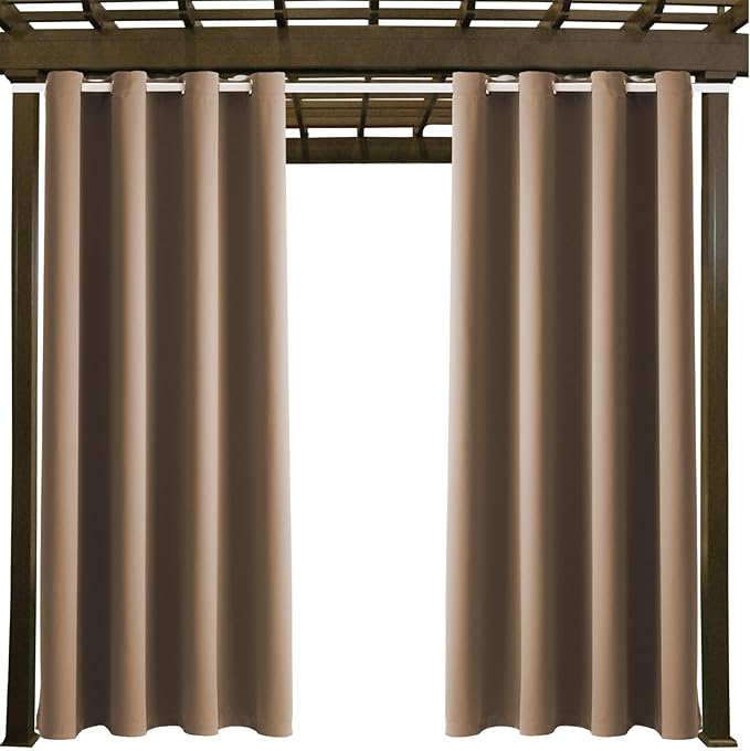 DIVA EN CAMINO DEC Outdoor Patio Curtain Waterproof Darkening Thermal Insulated Indoor Curtains for Bedroom, Porch, Living Room, Pergola, Cabana, W52 x L132, Camel Brown, Set of 2 Panels DivaenCamino