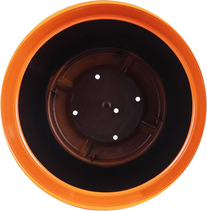 Garden Elements Indoor/Outdoor Glazed Brushed Happy Plastic Planter, Large, Bright Orange, 15" (Pack of 2) GardenElements
