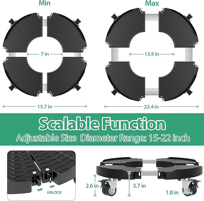 VANCASTLE Plant Caddy with Lockable Wheels Heavy Duty 450lbs Capacity, 15-22 Inch Adjustable Plant Stand with Wheels Rolling base, Plant Dolly for Flower Pot Mover Indoor Outdoor, Black, 2 Pack VANCASTLE