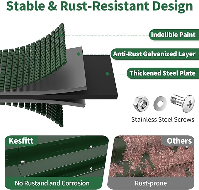 Kesfitt Raised Garden Bed Outdoor, Galvanized Steel Metal Raised Bed Planter for Vegetables & Garden, 24-Inch Deep Open Bottom Backyard Bed 8x4x2 ft, Forest Green Kesfitt