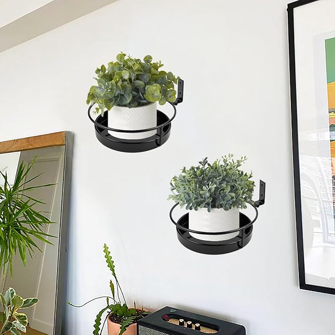 ARTORA Wall Mounted Plant Holder, 2 Pack Metal Flower Pot Wall Hanging Shelf Black Indoor Outdoor Decorative Floating Shelves Planter Hanger Racks for Bedroom Living Room Porch Balcony Decor ARTORA