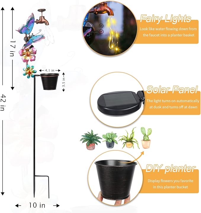 Afirst Solar Outdoor Lights Decorative - Solar Decorative Butterfly Lights Faucet Shaped Twinkling Light Garden Stake Decorations for Pathway Lawn Patio Courtyard Backyard Afirst