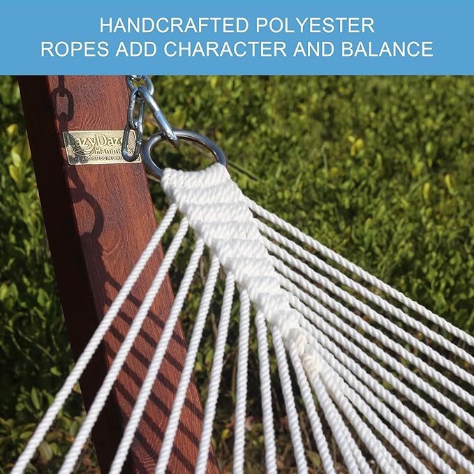 Lazy Daze Hammocks 12 FT Double Quilted Fabric Hammock with Spreader Bar and Detachable Pillow, 2 Person Hammock for Outdoor Patio Backyard Poolside, 450lbs Weight Capacity, Natural LazyDazeHammocks