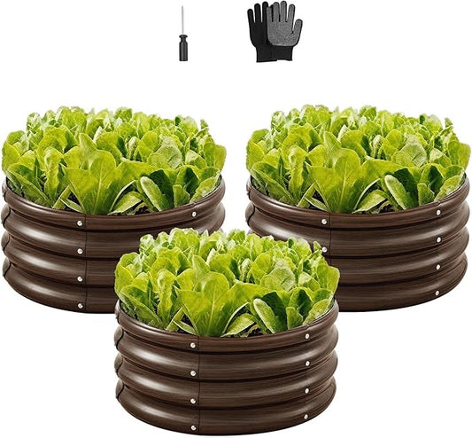 VEVOR 3 Pcs 2x2x1ft Round Galvanized Raised Garden Bed Kit, Outdoor Metal Raised Beds for Gardening Vegetables, Easy Assembly Garden Planter Box for Flowers Fruits with Open Base VEVOR