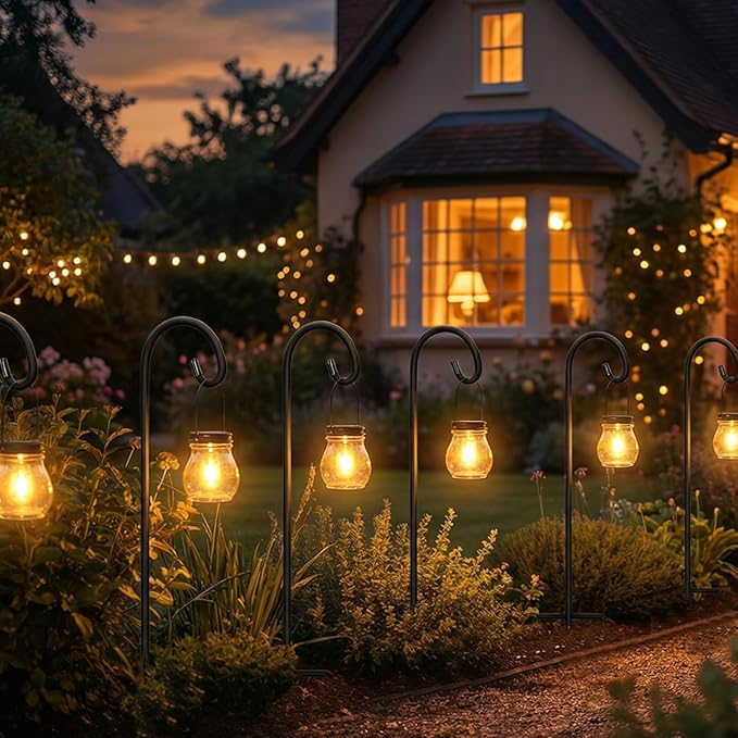 Gtongoko 8 Pack Shepherds Hooks for Outdoor 32 Inch Garden Hooks for Hanging Plants, Lanterns, Bird Feeders, Solar Lights, Mason Jars, Weddings Decor, Adjustable, Matte Black Gtongoko