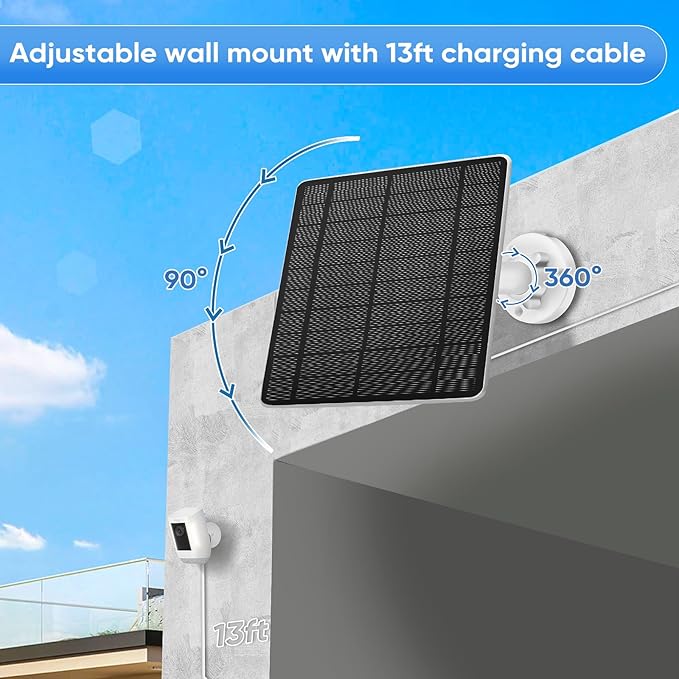 Solar Panel for Ring Camera, Compatible with Spotlight Cam/Pro/Plus Battery, 5W Solar Panel for Security Camera, Solar Charger with 13FT Long Cable, Waterproof Rootora