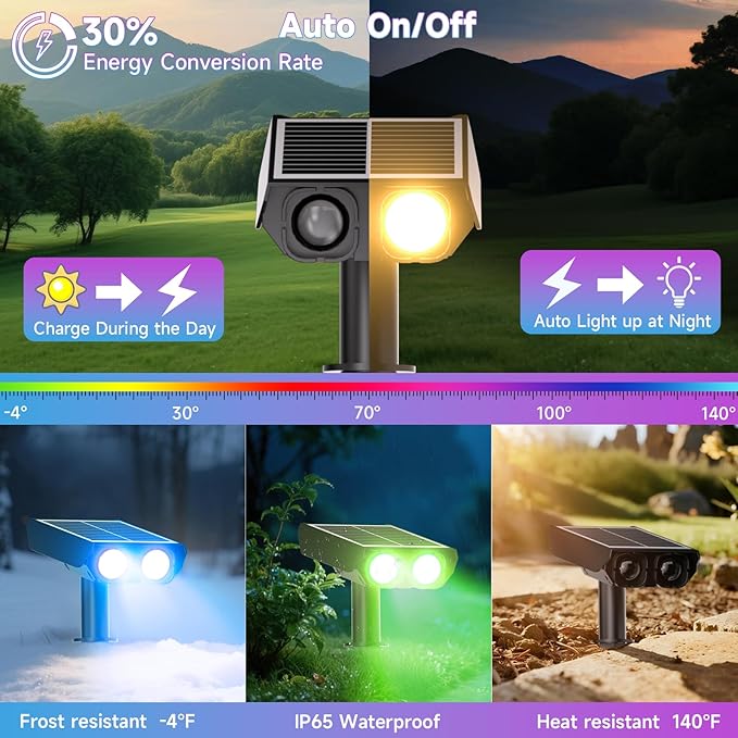 Color Changing Solar Spot Lights Outdoor with PC Light Guide Column, 8 Lighting Modes Christmas Outdoor Spotlight, IP65 Waterproof RGB Solar Spotlight for Garden Yard Tree Pathway, 4Pack Rootora