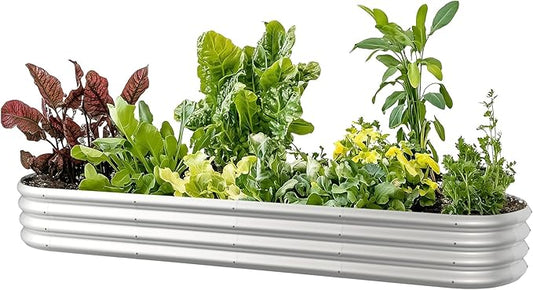 8x2x1ft Oval Galvanized Raised Garden Bed Outdoor 9-in-1 Large Metal Modular Planter Box Raised Beds for Gardening,Vegetables,Fruits,Flowers & Herbs (Silver) IDEAFAMILY