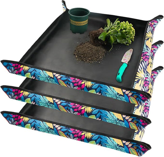 3PCS 29.5" x 29.5" Repotting mat for House Plant Care and Dirt Spill Control Portable Potting Tray FocusonGardeningProjects