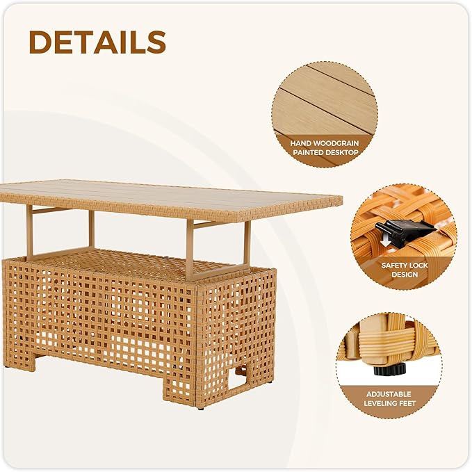 Grand patio 9-Piece Wicker Patio Furniture Set with Lift Top Coffee Storage Table, Outdoor Conversation Set Sectional Sofa with Water Resistant Thick Cushions, Cream GrandPatio