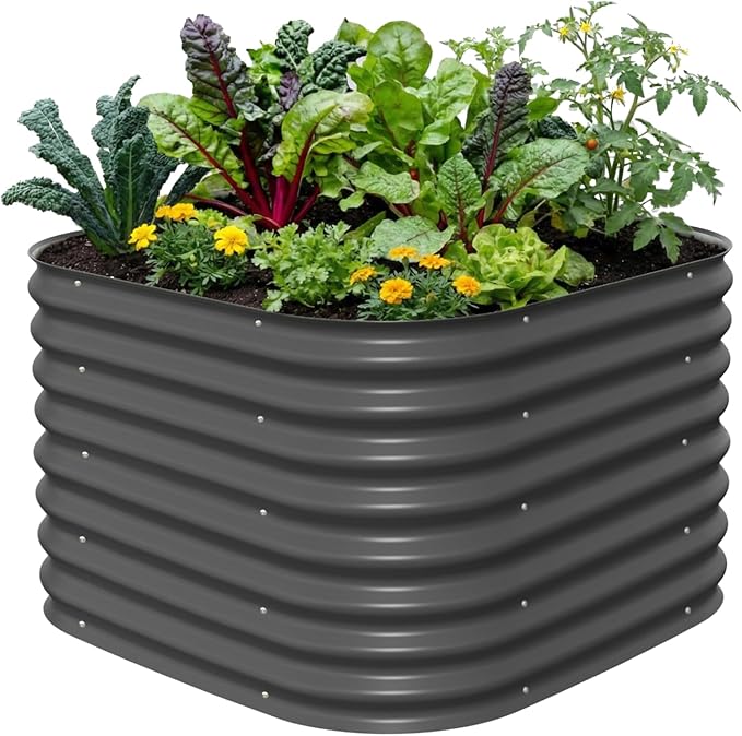 Vego garden 26" Extra Tall Raised Garden Bed Kits, 4 in 1 Modular Raised Planter Box for Vegetables Flowers Fruits Oval Metal Raised Garden-Modern Gray VegoGarden