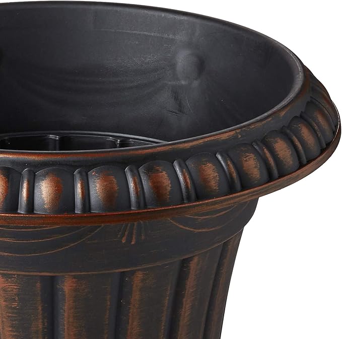 Arcadia Garden Products PL20CP Classic Traditional Plastic Urn Planter Indoor/Outdoor 10" x 12", Brushed Copper Rootora