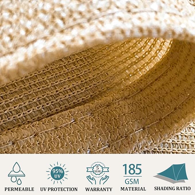 Shade&Beyond 8'x10' Sun Shade Sails Canopy Rectangle Sand 185GSM Shade Sail for Patio Deck Yard Backyard, (We Make Custom Size) ShadeBeyond