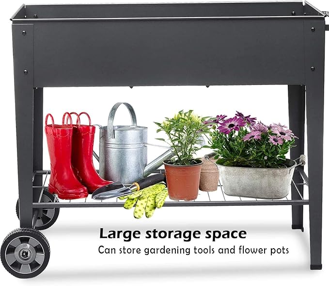 31.5" Tall Raised Garden Bed with Wheels, Extra 15.7" W Planter Box (400 lbs Loads) with Storage Shelf & Handle,Heavy Duty Metal Garden Planter for Vegetables, Herbs & Flowers, Patio & Balcony FOYUEE