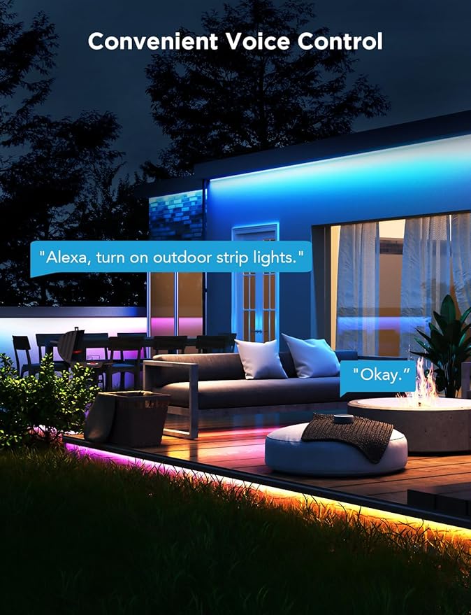 Govee Outdoor LED Strip Lights RGBIC with Warm and Cold White, 65.6ft 2.4G WiFi Smart Outdoor Lights, IP65 Waterproof, Work with Alexa and Google Assistant, App Control, for Porch, Patio, Eave, Party Govee