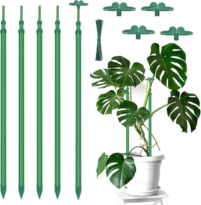 Extendable Plant Stakes, Length Scalable from 17.9IN to 42.3IN Plant Support Stake, Orchid Sticks with Clips for Indoor Outdoor,Garden Stakes for Plant,Tomato,Vegetables,Monstera,Vine - 5Pack BOVITRO