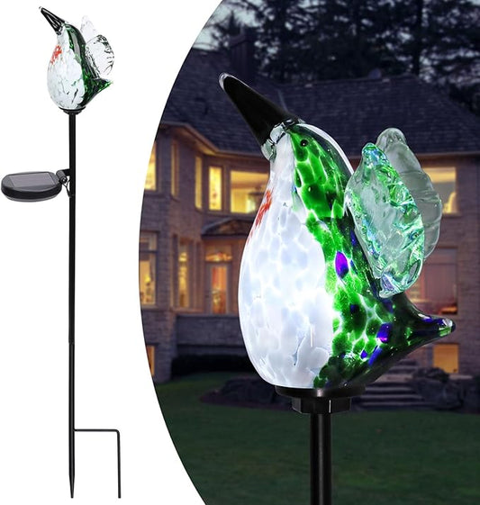 Afirst Decorative Solar Lights Outdoor Solar Hummingbird Stake Lights Hand Blown Glass Decorative Garden Pathway Light Outdoor Waterproof Glass Stakes Green Afirst