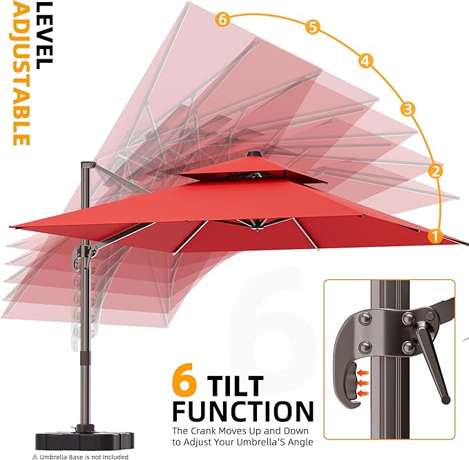 10' X 13' Outdoor Patio Umbrella Large Rectangle Cantilever Umbrella Heavy Duty 360°Rotation Offset Umbrella for Garden Deck Pool Patio,Red ORYNTREX