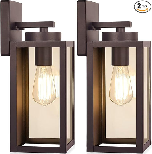 BesLowe Outdoor Wall Light Fixtures, Exterior Waterproof Wall Lanterns, Brown Porch Sconces Lighting with E26 Sockets, Modern Outside Lights for House Patio Front Door Entryway, 2-Pack BringYouBrightFuture