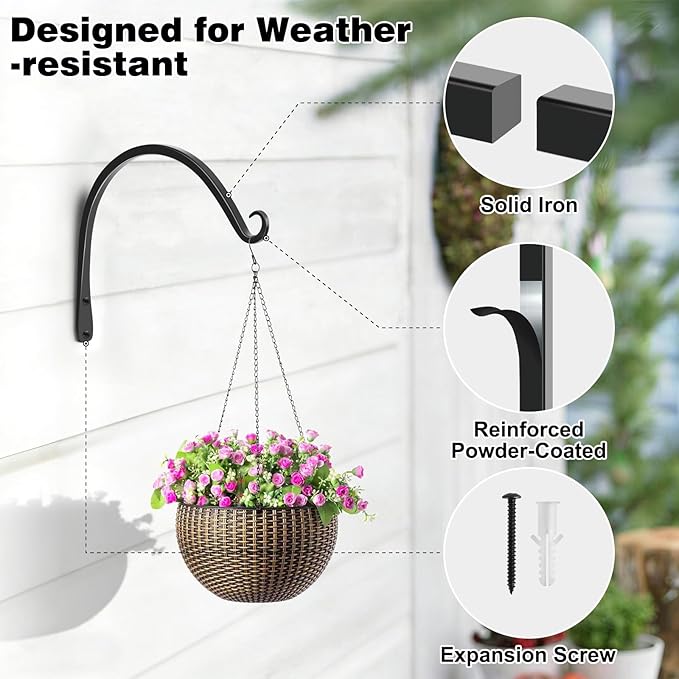 Gtongoko 2 Pack 10 Inch Plant Hangers Outdoor Metal, Plant Hooks for Wall Indoor, Outdoor Hooks for Hanging Bird Feeders, Plant Bracket, Lanterns, Wind Chinme, Black Gtongoko