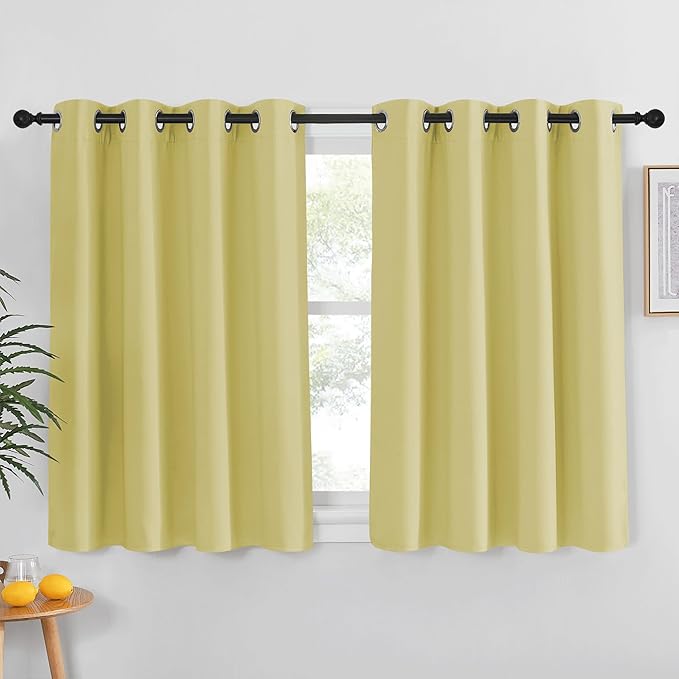 NICETOWN Kitchen Short Blackout Curtain and Drape - Thermal Insulated Solid Grommet Blackout Panel for Patio Bedroom Living Room (Single Panel, 52 inches by 45 inches, Paler Yellow) NICETOWN