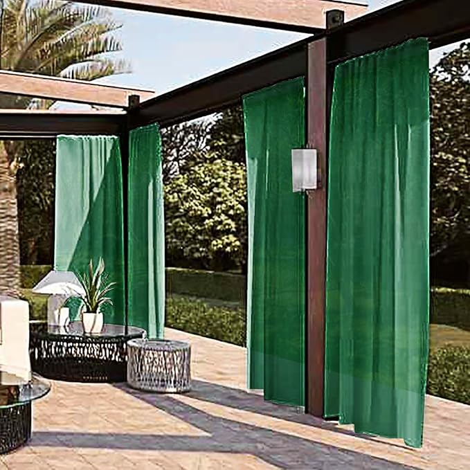 SpaceDresser Waterproof Outdoor Sheer Curtains for Patio - 2 Panels Rod Pocket Indoor Voile Sheer Curtain for Living Room,100W x 120L inch, Foliage Green SpaceDresser