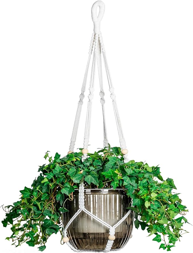 Melphoe Self Watering Hanging Planters for Indoor, 1 Pack 8.3 Inch Outdoor Hanging Plant Pot Basket, 2 Kinds of Plant Hangers Macrame 35.5’’ & Metal Chain 19.6’’ for Garden Home Decor Melphoe