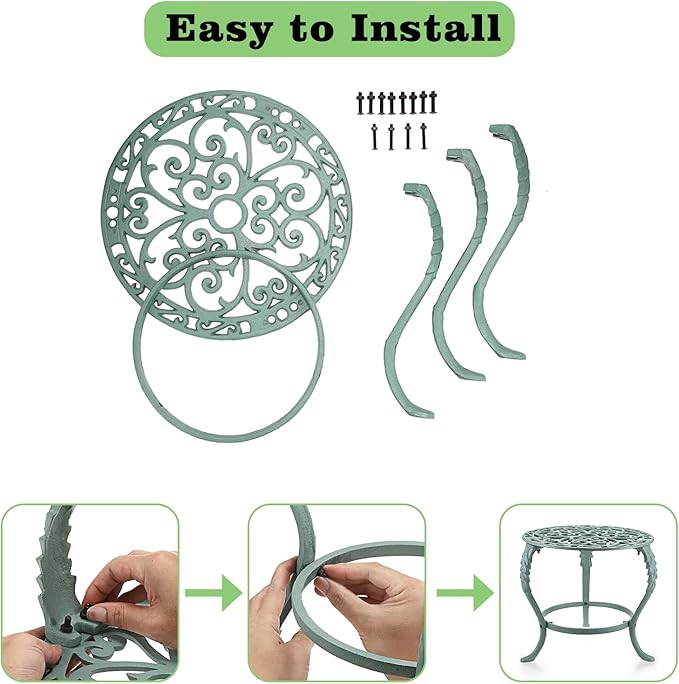 OwnMy Heavy Duty Cast Iron Plant Stand Vintage Wrought Iron Flower Pot Holder, Indoor Outdoor Large Plant Stand for Home Garden Patio, Decorative Round Potted Plant Holder Rack, Green OwnMy