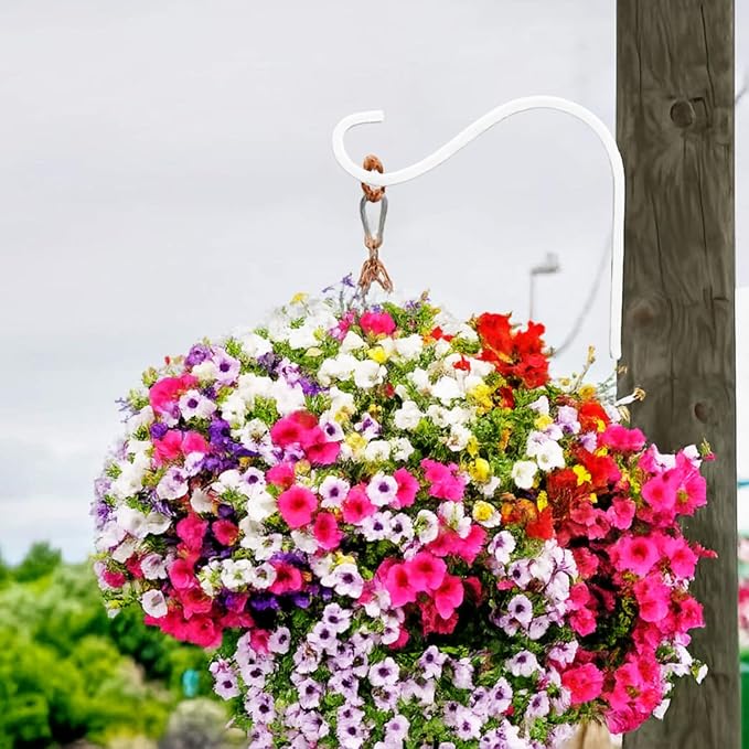 4 Inch Cast Iron Plant Hook – White Wall Mounted Plant Hanger Bracket for Hanging Baskets, Lanterns or Wind Chimes – Heavy-Duty Hook with Screws Included HERNGEE