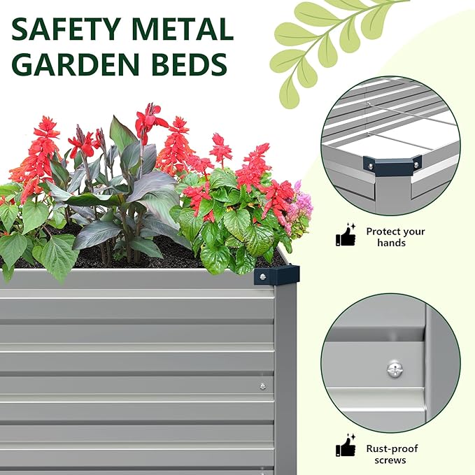 Vengarus 2 Pack 12x4x1FT Galvanized Raised Garden Bed Kit, Outdoor Metal Planter Box for Vegetables, Rectangular Steel Container, Easy Assembly (Sliver) Vengarus