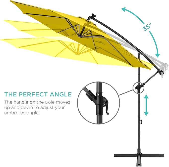 Best Choice Products 10ft Solar LED Offset Cantilever Hanging Market Patio Umbrella, 8 Sturdy Ribs, Easy Adjustment - Yellow BestChoiceProducts