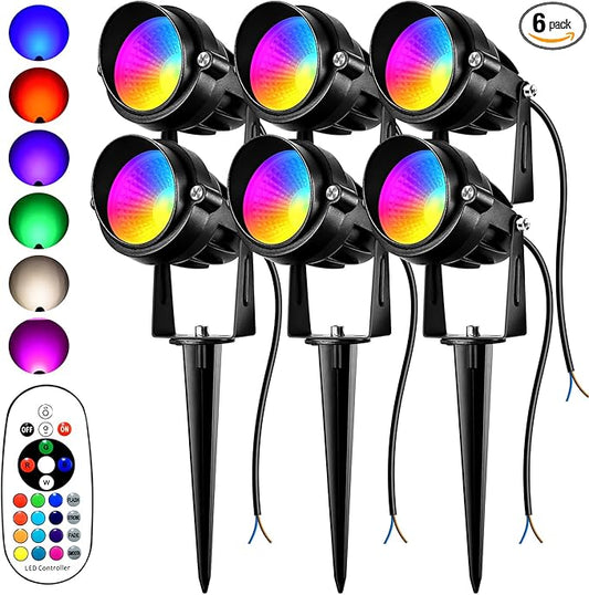 Spotlight Outdoor RGBW Low Voltage Landscape Lights, 12V-24V Color Changing Landscape Lights with Remote Control Landscape Spotlights for Garden Yard Path Tree Decorative (6 Pack) Aoaxl