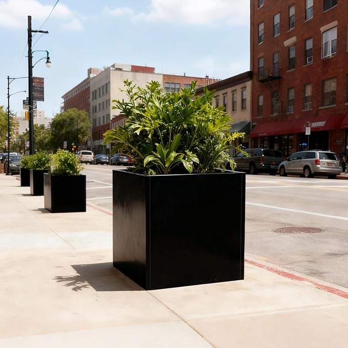 Galvanized Steel Planter Box Black Metal Planter Large Square 32Inch Indoor Outdoor Planters Cube Steel Heavy Duty Flower Pot Powder Coating Modern Commercial Residential for Patio, Yard, Garden GZGNEEVL