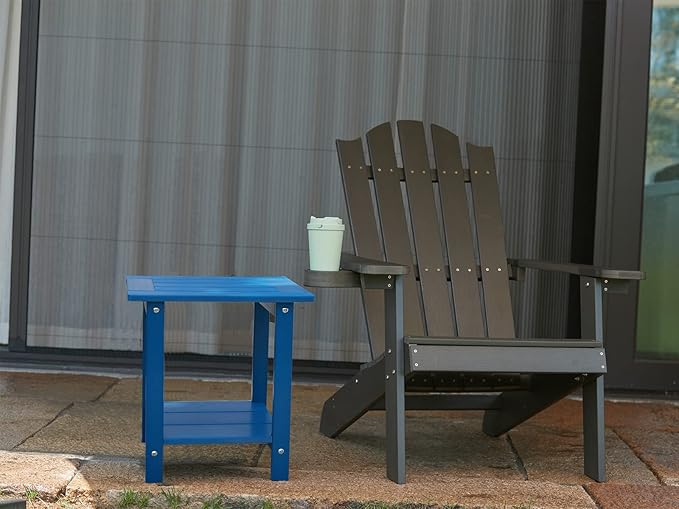 Double Adirondack Outdoor Side Table Weather Resistant, Outdoor Rectangular Patio End Table for Adirondack Chair, Dark Blue Meluvici