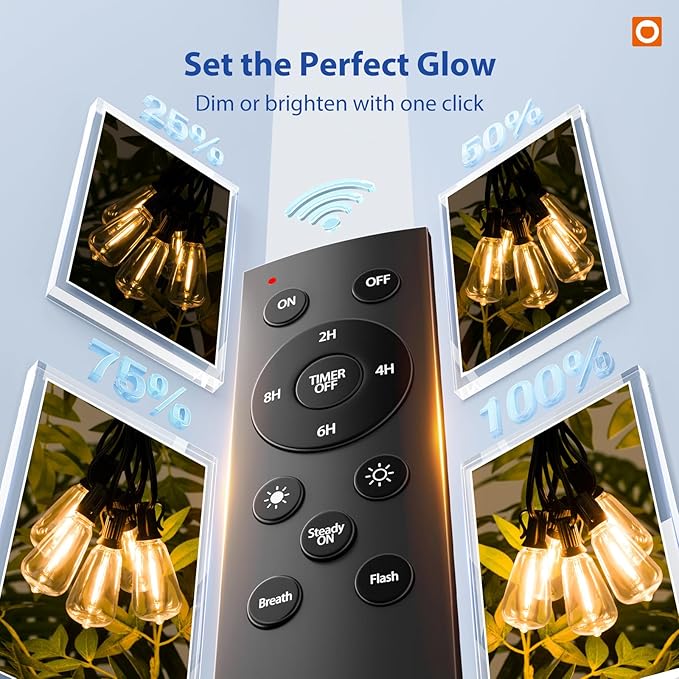 addlon 100FT(50FT*2) LED Outdoor String Lights with Remote Waterproof Patio Lights with 54 Shatterproof ST38 Replaceable Bulbs(4 Spare), Dimmable Outside Hanging Lights Connectable for Porch, Backyard addlon