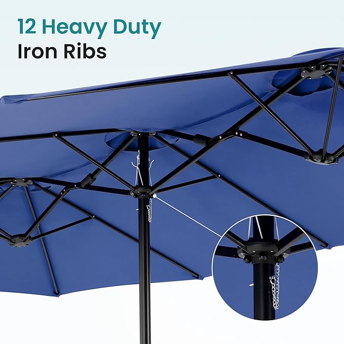 DUMOS 15FT Large Patio Umbrella with Base Included, Rectangle Table Umbrella Outdoor Patio, Outside Umbrellas for Deck, Market, Backyard, Blue DumosLifestyle