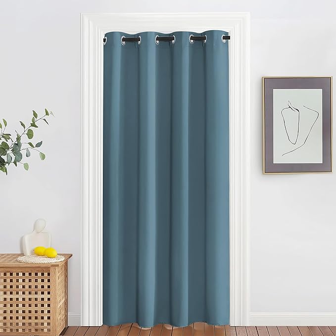 NICETOWN Blackout Doorway Curtain Drape 78 inch Long - Grommet Noise Reducing Thermal Insulated Solid Modern Window Treatments for Bedroom Closet (1 Panel, 52 x 78 Inch, Smoky Blue) NICETOWN
