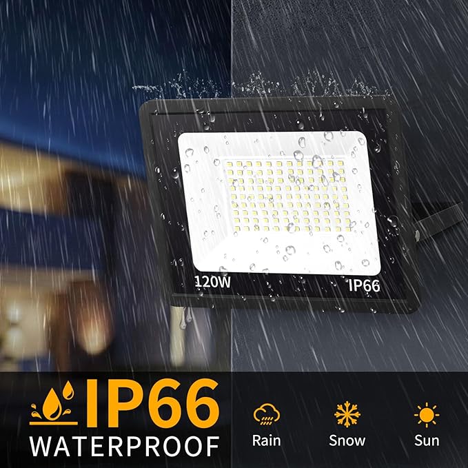 120W LED Flood Light Outdoor with 6ft Plug, 14400LM Brighter Exterior Security Lights, 5000K Daylight LED Work Light, IP66 Waterproof for Yard, Garage, Stadium, Lawn, 2 Pack YAYIT
