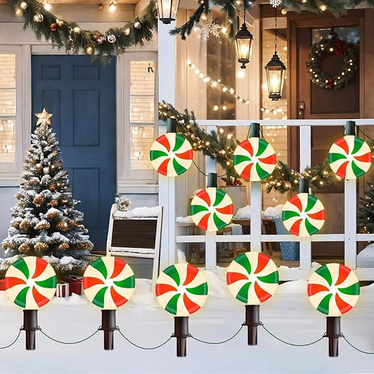 Ultimate Unicorn Christmas Lollipop Pathway Lights for Garden Christmas Decoration Red and Green, 10 LED Peppermint String Lights with Stakes for Outdoor Sidewalk Pathway Rooftop Lawn Garden UltimateUnicorn