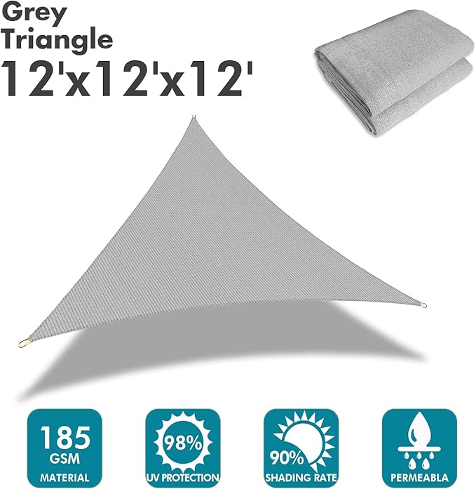 KANAGAWA Sun Shade Sail 12'x12'x17' Gray Triangle UV Block Canopy Awning Shelter Fabric Cloth Screen for Outdoor Patio Garden Backyard KANAGAWA