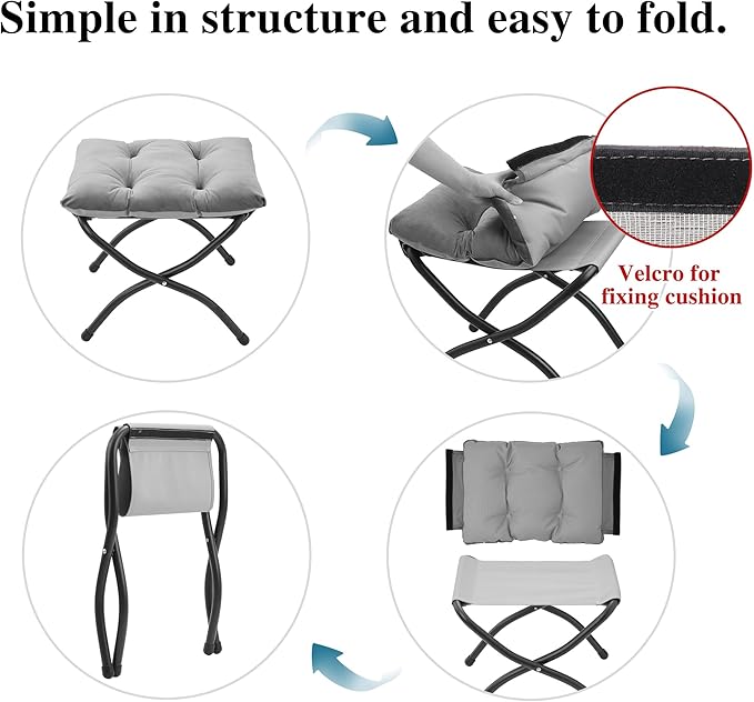 15"(H) Folding Ottoman, Set of 2, Foldable Footrest Stool, Small Foot Stool for Couch, Collapsible Foot Rest Ottoman for Sofa, Accent Padded Ottomans for Living Room, Bedroom, Brown MordchilHF