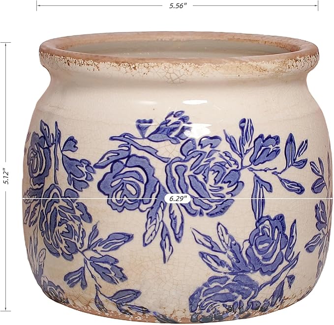 Chinoiserie Ceramic Plant Pot for Garden Decor, 6.29in Rustic Farmhouse Planter with Drainage Hole for House Plants, Blue and White Vase for Centerpiece, Kitchen & Office Decoration, Plant Lover Gifts XiaanJiaju