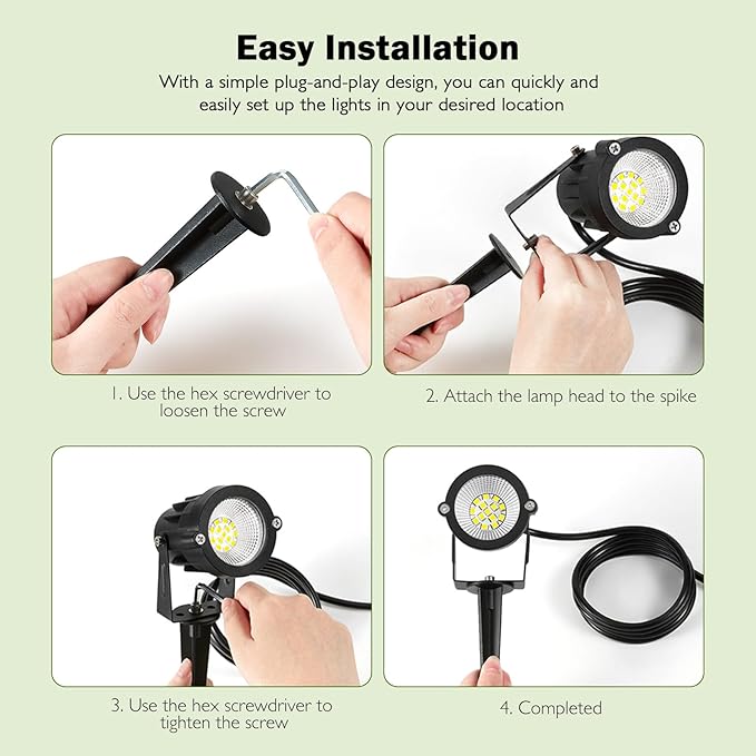 Outdoor Spotlight Cool White 6000K, 10W LED Spot Lights Outdoor for Yard Garden Tree, 120V Plug in Landscape Lighting with IP65 Waterproof for Halloween Christmas Decor, 4 Pack REEGOLD